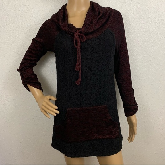 Vanity Y2K Cowl Neck Colorblock Sweater With Lace Front Panel Size M - Picture 2 of 6